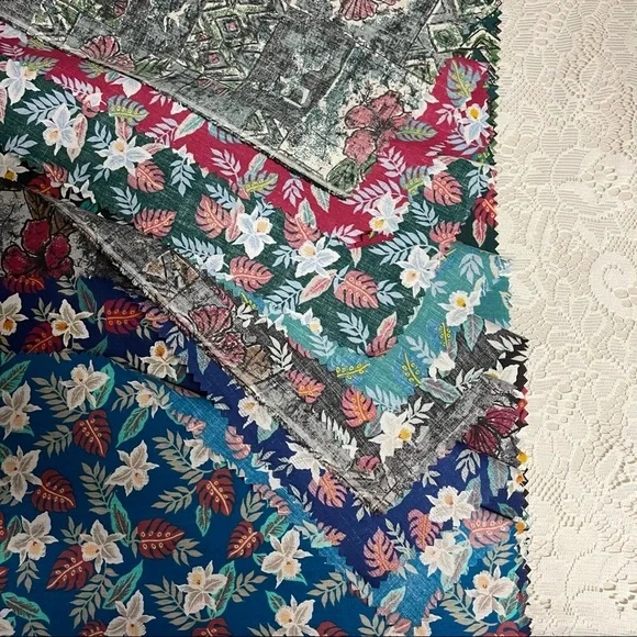 Hawaiian Print 8 Fabric Sewing Quilting 16 x 19 Vintage Florals Petroglyph Vtg - Picture 6 of 6